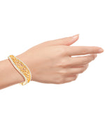Load image into Gallery viewer, Yellow Gold_Gold Luxe® 14K Yellow Gold Contoured Filigree Bangle Bracelet with Brilliant Crystal Pave Frame. Dent Resistant, Infused with Nano Diamond Resin Core®. Average Wrist Size. - iHeart Jewels_I_Heart_1
