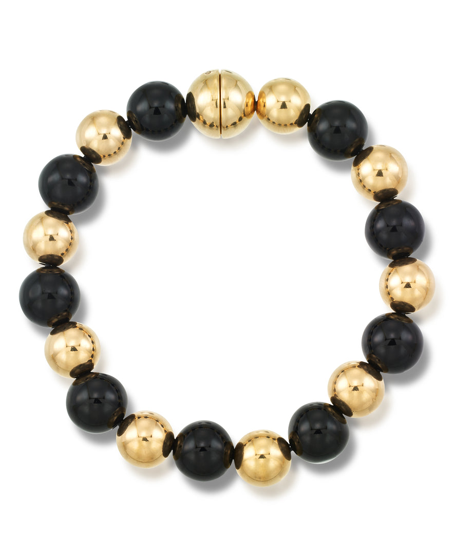 Yellow Gold_Gold Luxe® 14K Gold Genuine Black Onyx and Gold Bead Bracelet, 8".  Dent Resistant, Infused with Nano Diamond Resin Core®_I_Heart_1