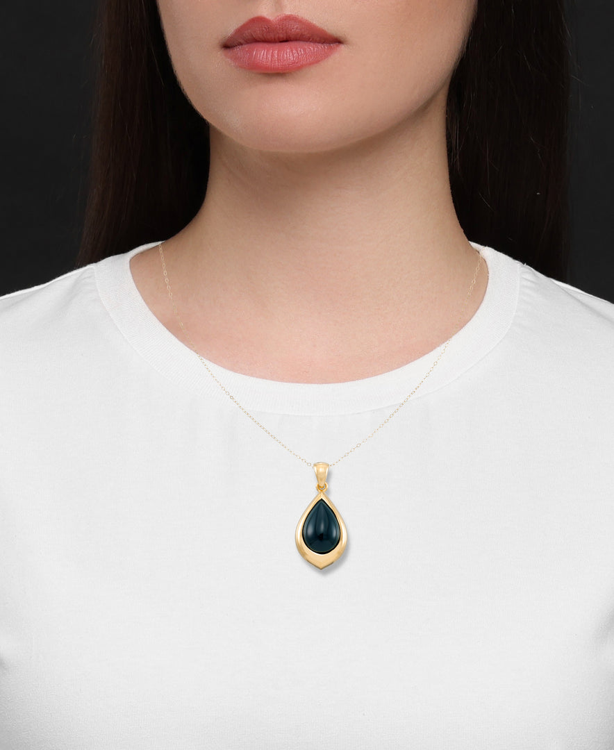Yellow Gold_Gold Luxe® 14K Yellow Gold Teardrop Necklace with Genuine Onyx, 18" Chain. Dent Resistant, Infused with Nano Diamond Resin Core® - iHeart Jewels_I_Heart_1
