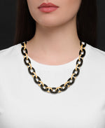 Load image into Gallery viewer, Yellow Gold_Gold Luxe® 14K Yellow Gold and Genuine Onyx Oval Rolo Link Necklace, 18&quot;.  Dent Resistant, Infused with Nano Diamond Resin Core® - iHeart Jewels_I_Heart_1
