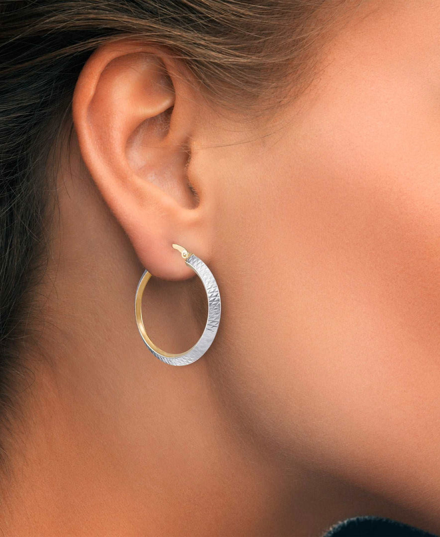 Two-Tone_14K Gold Two-Tone Textured Modern Hoop Earrings. Made in Italy_I_Heart_1