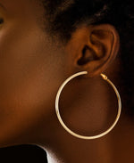 Load image into Gallery viewer, 18K Yellow Gold over Sterling Silver Large Thin Hoop Earrings with Omega Back, Made in Italy_I_Heart_1
