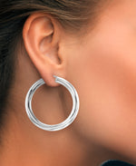 Load image into Gallery viewer, Platinum over Sterling Silver_Hand Polished Bold Large Round Hoop Earrings, Made in Italy_I_Heart_2
