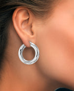 Load image into Gallery viewer, Platinum over Sterling Silver Hand Polished Bold Round Hoop Earrings, Made in Italy_I_Heart_2
