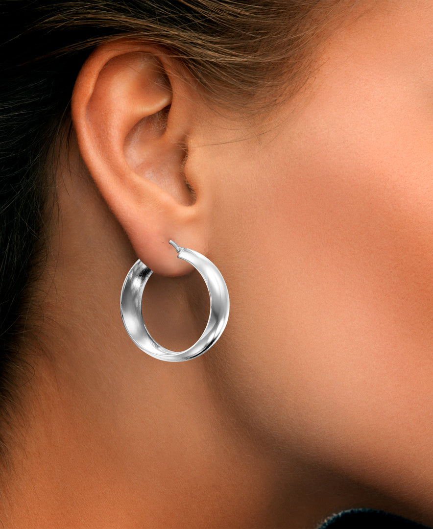 Platinum over Sterling Silver Hand Polished Wide Domed Hoop Earrings, Made in Italy_I_Heart_2