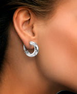 Load image into Gallery viewer, Platinum over Sterling Silver_High Polished Tube Hoop with Omega Back, Made in Italy_I_Heart_2
