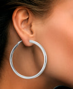 Load image into Gallery viewer, Platinum over Sterling Silver Large Round Hoop Earrings with Omega Back, Made in Italy_I_Heart_2
