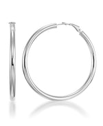 Load image into Gallery viewer, Platinum over Sterling Silver Large Round Hoop Earrings with Omega Back, Made in Italy_I_Heart_2
