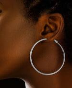 Load image into Gallery viewer, Platinum over Sterling Silver Large Thin Hoop Earrings with Omega Back, Made in Italy_I_Heart_2
