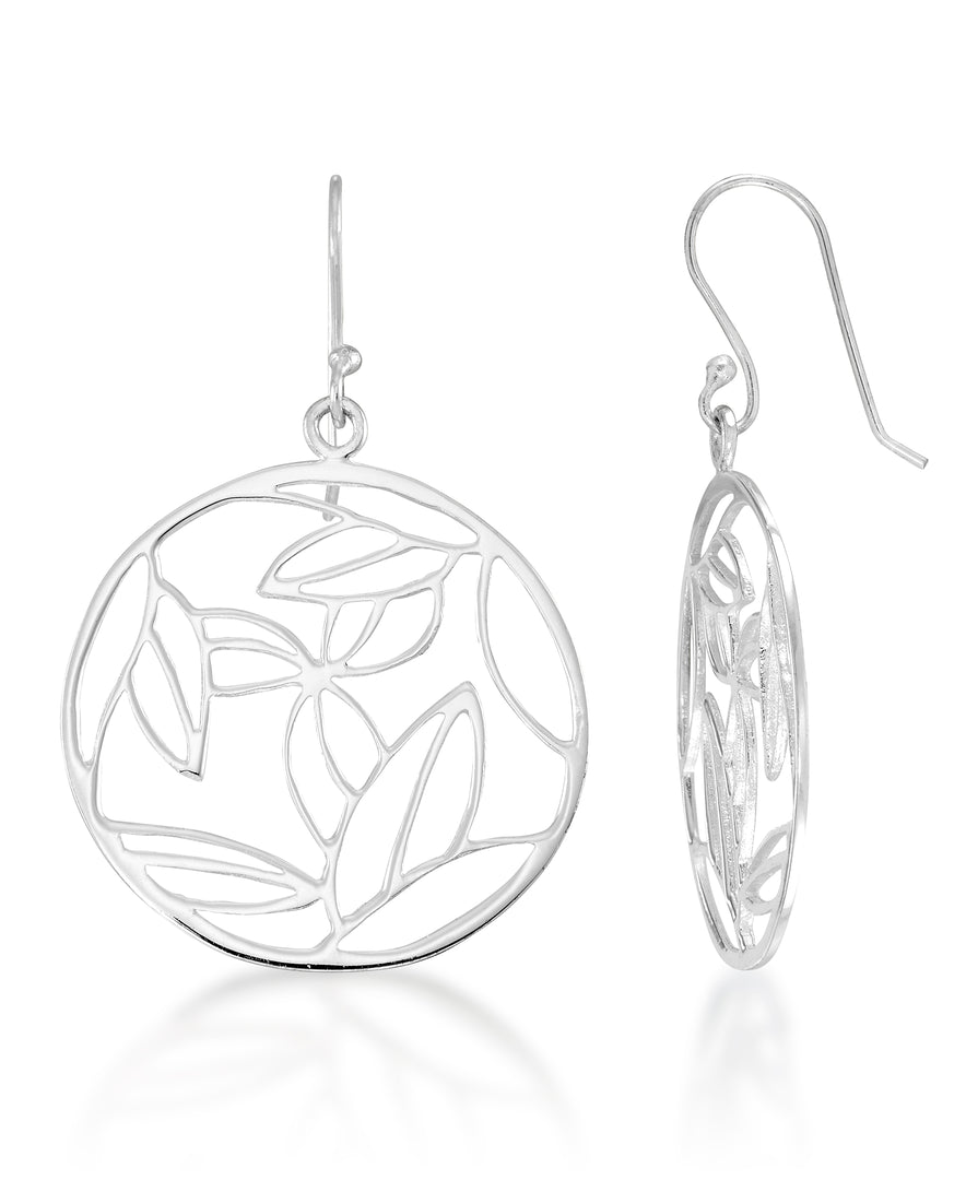 Platinum over Sterling Silver_Leaves Silhouette Circle Dangle _Earrings_I_Heart_1