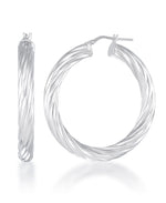 Load image into Gallery viewer, Platinum over Sterling Silver Sculpted Twist Hoop Earrings, Made in Italy_I_Heart_2
