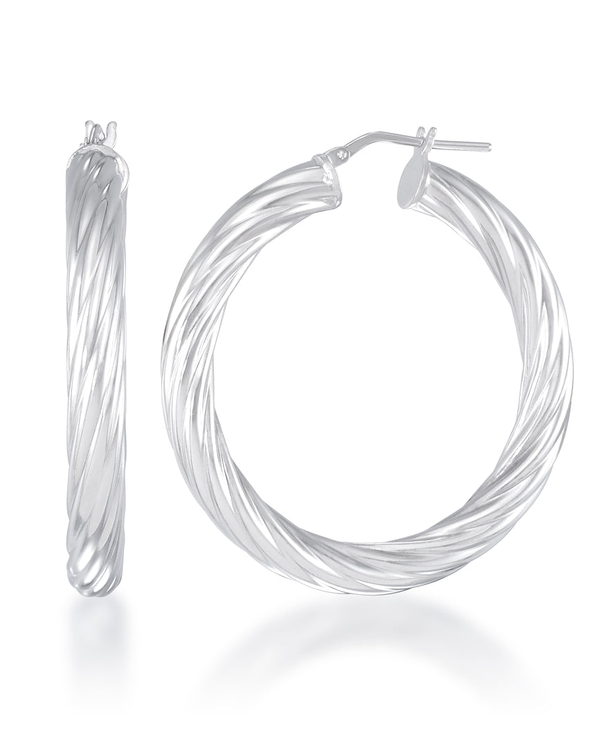 Platinum over Sterling Silver Sculpted Twist Hoop Earrings, Made in Italy_I_Heart_2
