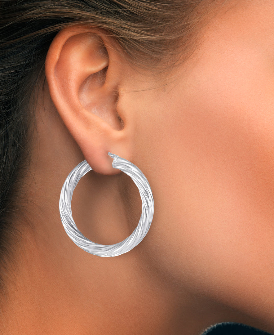 Platinum over Sterling Silver Sculpted Twist Hoop Earrings, Made in Italy_I_Heart_2