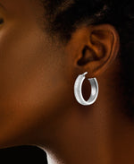 Load image into Gallery viewer, Platinum over Sterling Silver_ Bold Oval Hoop Earrings with Brilliant Glittery Inlays, Made in Italy_I_Heart_1
