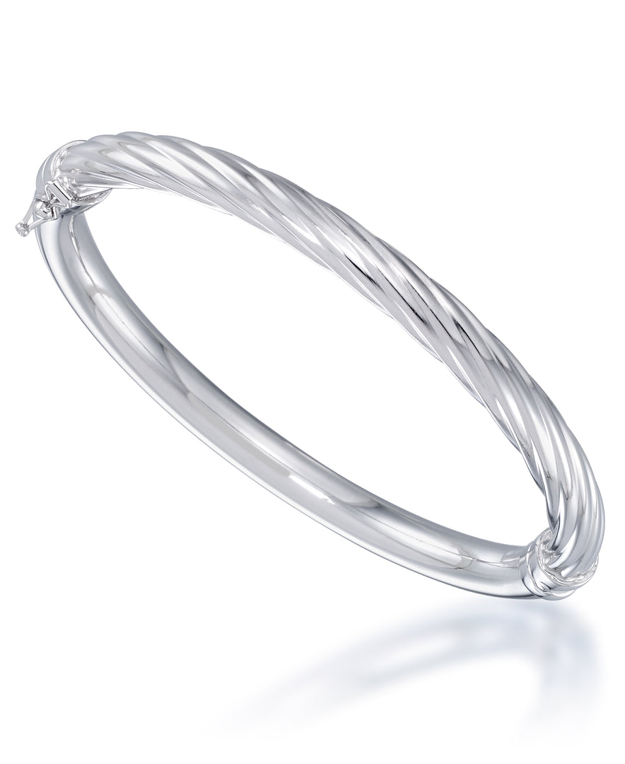 Platinum over Sterling Silver_ Reversable Italian Twist and High Polished Dome Bangle, Size 7 - Fits Average Size Wrist, Made in Italy_I_Heart_2