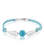 Load image into Gallery viewer, Platinum over Sterling Silver_Turquoise Cord Bracelet with Simulated Turquoise Floating Bead. 7&quot; with 1&quot; Extender_I_Heart_1
