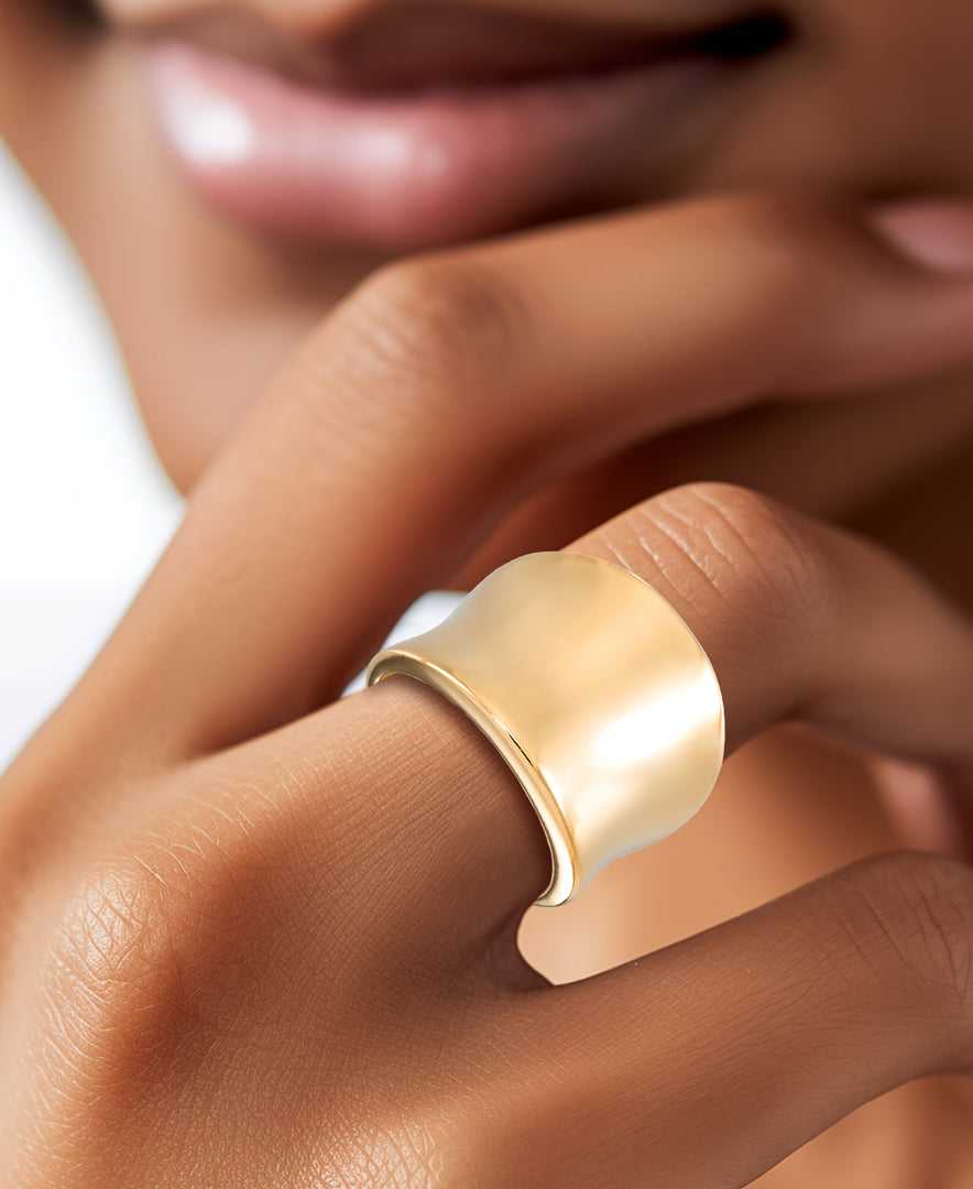 14K Yellow Gold over Sterling Silver_Polished Cigar Band Ring_I_Heart_1