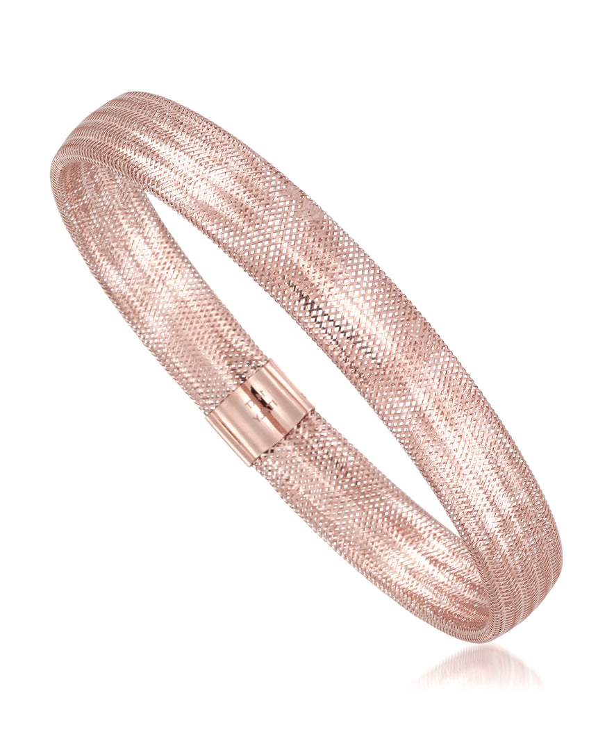 Rose Gold 14K Gold Wide Domed  Strechable Woven Mesh Bangle Bracelet, Made in Italy_I_Heart_3