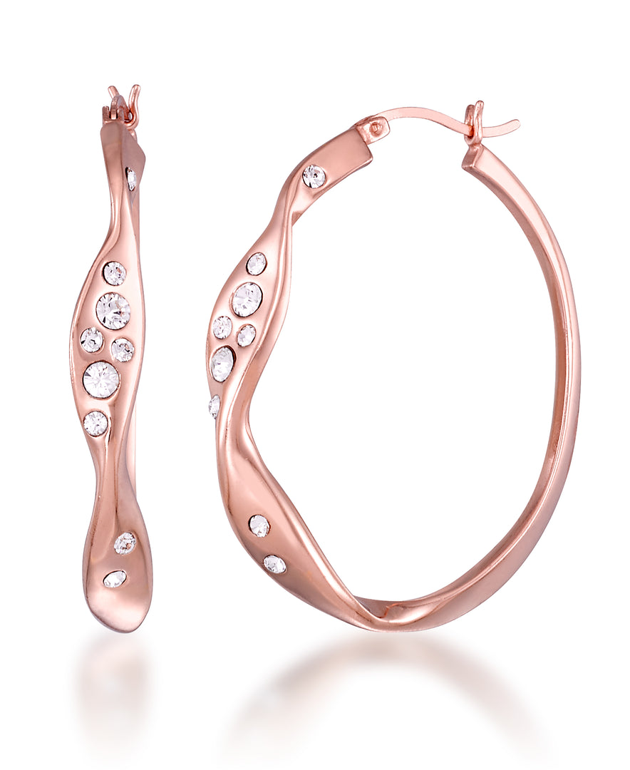 Rose Gold Tone_1/10 CT. T.W. Simulated Diamond Oval Wave Hoop Earrings_I_Heart_2