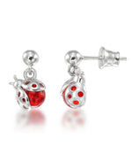 Cargar imagen en el visor de la galería, Amber Rosa® Red Genuine Amber Ladybug Dangle Earrings
