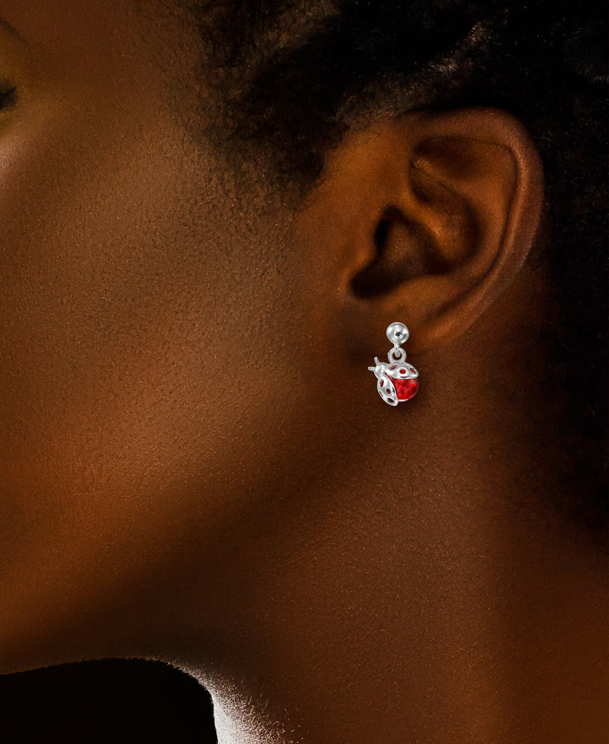 Amber Rosa® Red Genuine Amber Ladybug Dangle Earrings