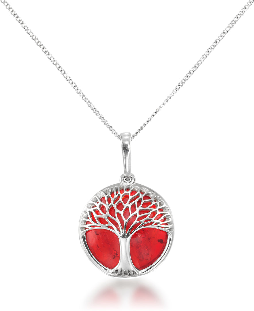 Sterling Silver_Amber Rosa® Red Genuine Amber Tree of Life Pendant, 18" Chain_I_Heart_2