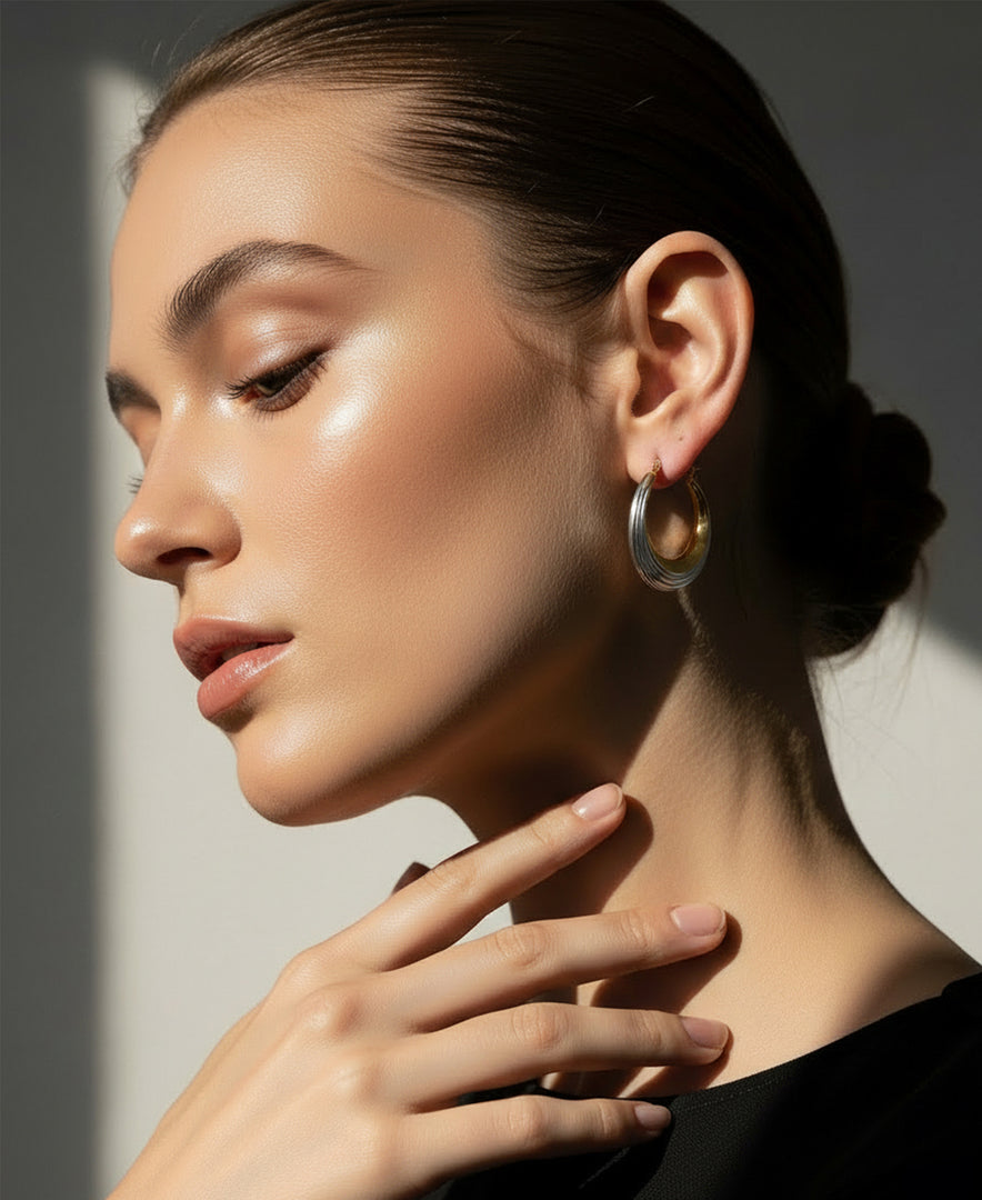 Two-Tone_Graduated Two Tone Round Hoop Earrings in 14K Yellow and Platinum over Sterling Silver_I_Heart_1