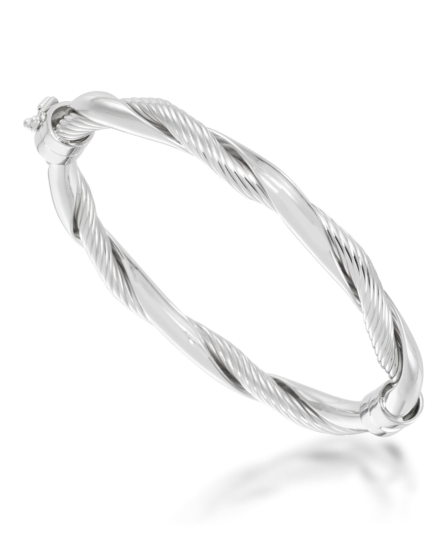 Platinum over Sterling Silver_Sculpted Twist and Polished Bangle Bracelet_I_Heart_1