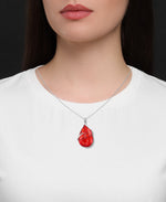 Load image into Gallery viewer, Sterling Silver_Amber Rosa® Red Genuine Amber Bold Teardrop Pendant, 18&quot; Chain_I_Heart_2
