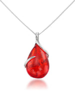 Load image into Gallery viewer, Sterling Silver_Amber Rosa® Red Genuine Amber Bold Teardrop Pendant, 18&quot; Chain_I_Heart_2
