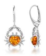 Cargar imagen en el visor de la galería, Sterling Silver_Amber Rosa® Red Genuine Amber Happy Crab Dangle Earrings_i_Heart_2
