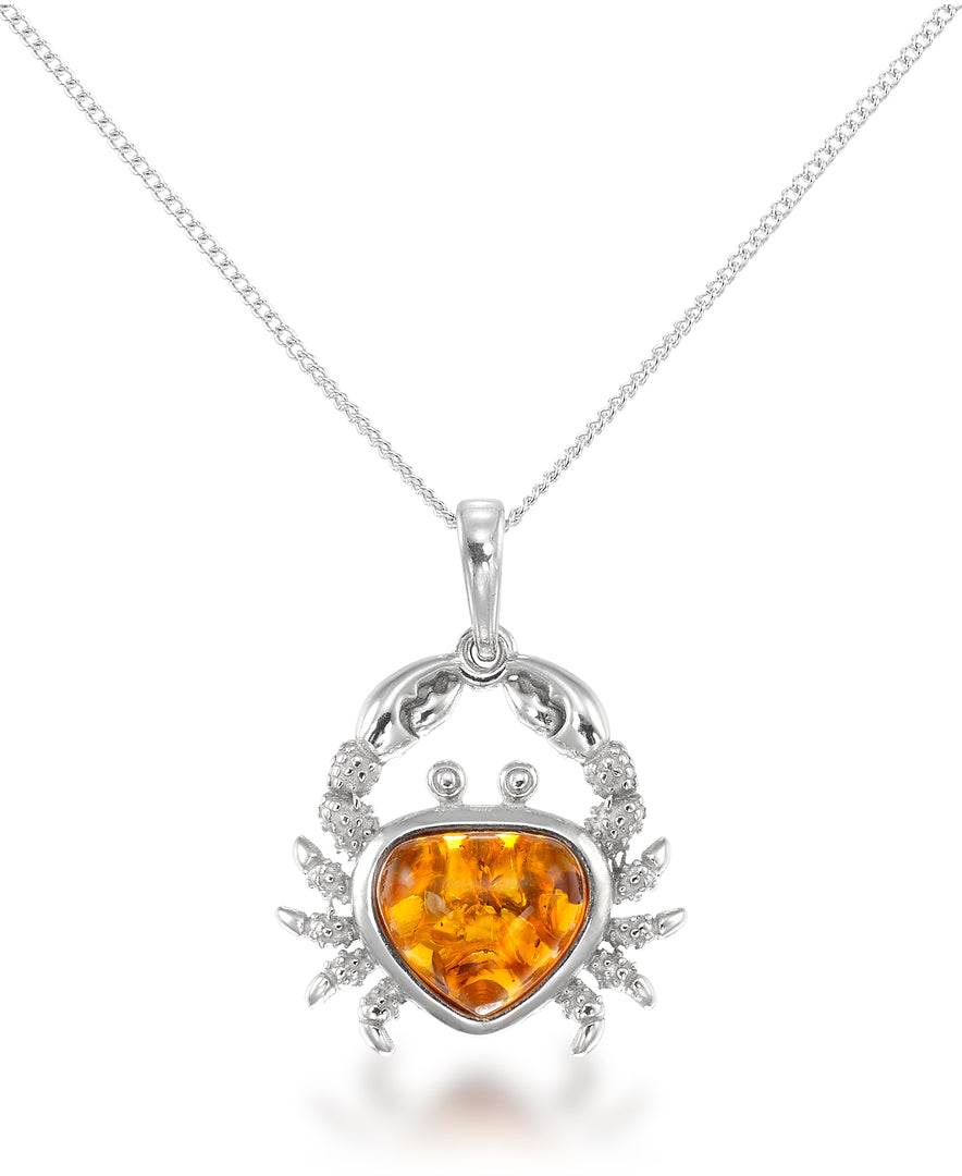 Sterling_Silver_Amber Rosa® Red Genuine Amber Happy Crab Pendant, 18" Chain_I_Heart_2