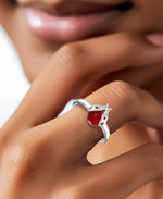 Cargar imagen en el visor de la galería, Sterling Silver Amber Rosa® Red Genuine Amber Ladybug Ring_I_Heart_2
