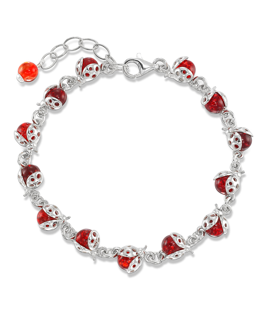 Sterling Silver_Amber Rosa® Red Genuine Amber Multi Ladybug Bracelet, 7" Plus 2" Extender_I_Heart_2