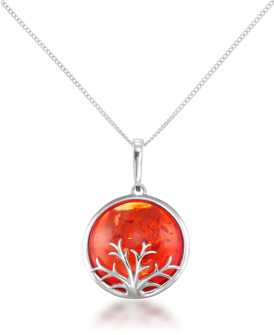 Sterling Silver_Amber Rosa® Red Genuine Amber Vine Motif Pendant, 18" Chain_I_Heart_2
