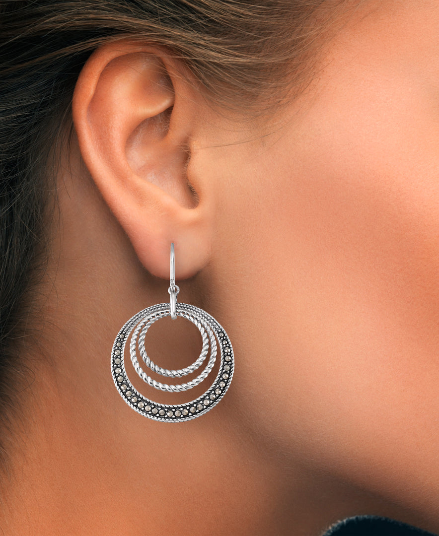 Sterling Silver_Tori Hill® Genuine Marcasite Concenrtic Cirle Dangle Earrings_I_Heart_1