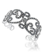 Load image into Gallery viewer, Sterling Silver_Tori Hill® Genuine Marcasite Filigree Cuff Bangle Bracelet_I_Heart_1
