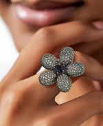 Load image into Gallery viewer, Sterling_Silver_Tori Hill® Genuine Marcasite Large Flower Ring  with Faceted Onyx Center_I_Heart_1
