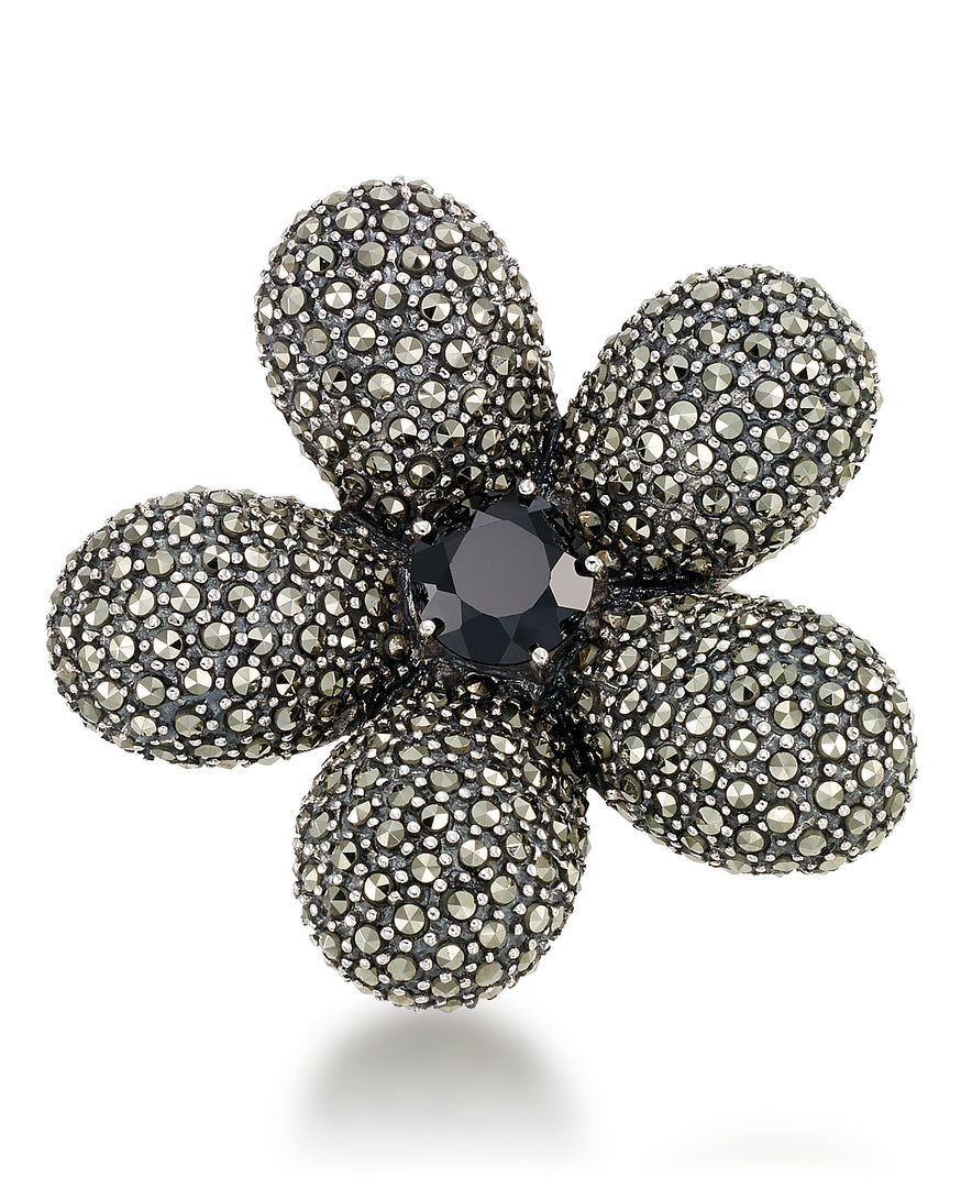 Sterling_Silver_Tori Hill® Genuine Marcasite Large Flower Ring  with Faceted Onyx Center_I_Heart_1