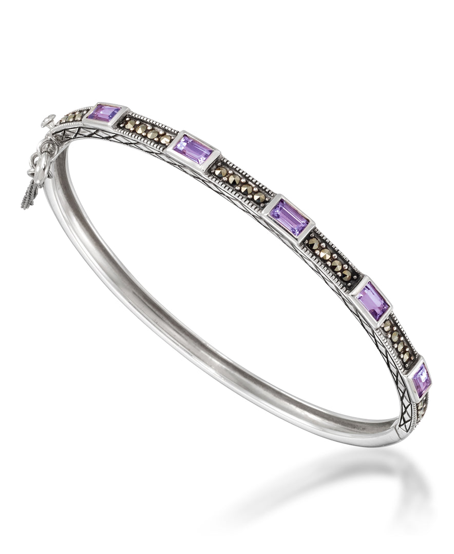 Sterling Silver_Tori Hill® Genuine Marcasite Stackable Bangle with Genuine Amethyst Stations_I_Heart_1
