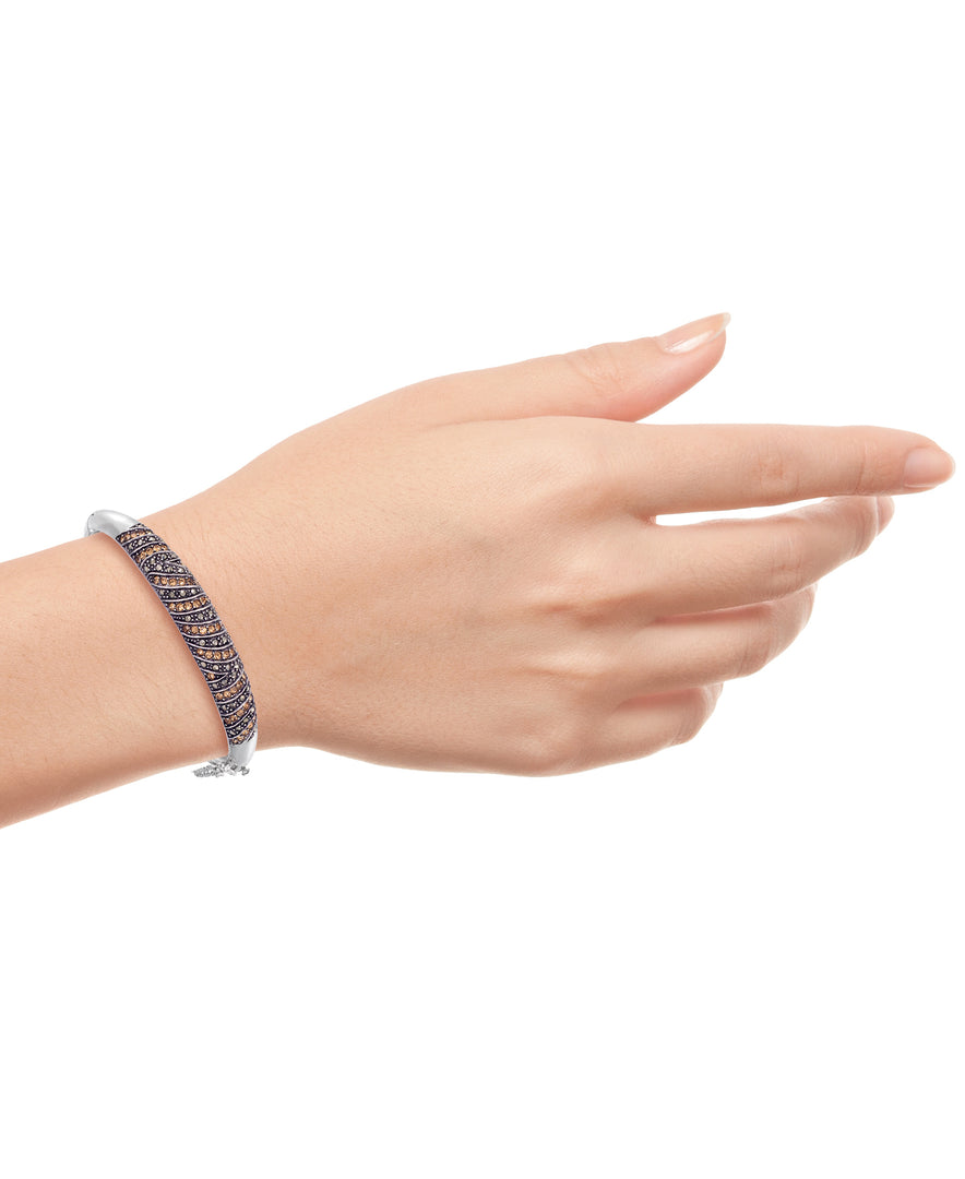 Sterling Silver Tori Hill® Genuine Marcasite and Champagne Crystal Zebra Print Hinged Bangle Bracelet, 7"_I_Heart_1