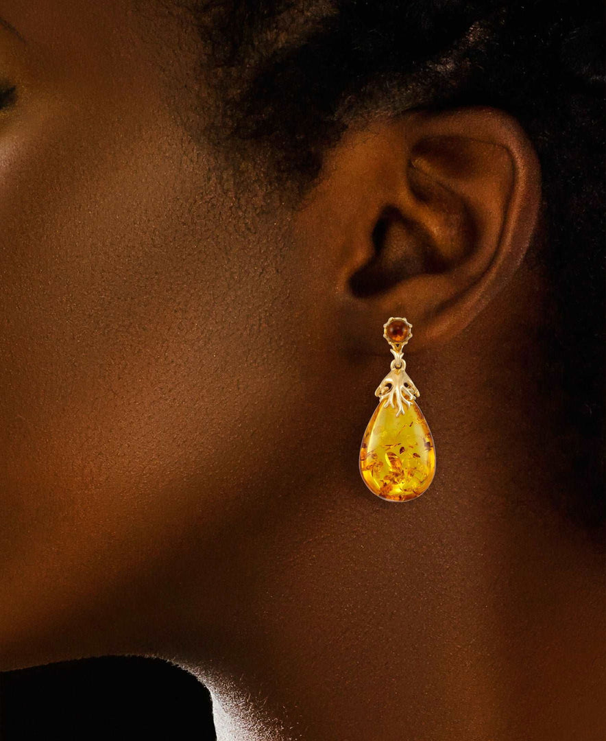 18K Yellow Gold over Sterling Silver_Amber Rosa™ 18k Yellow Gold over Genuine Amber Bold Teardrop Dangle Earrings - iHeart Jewels_I_Heart_1