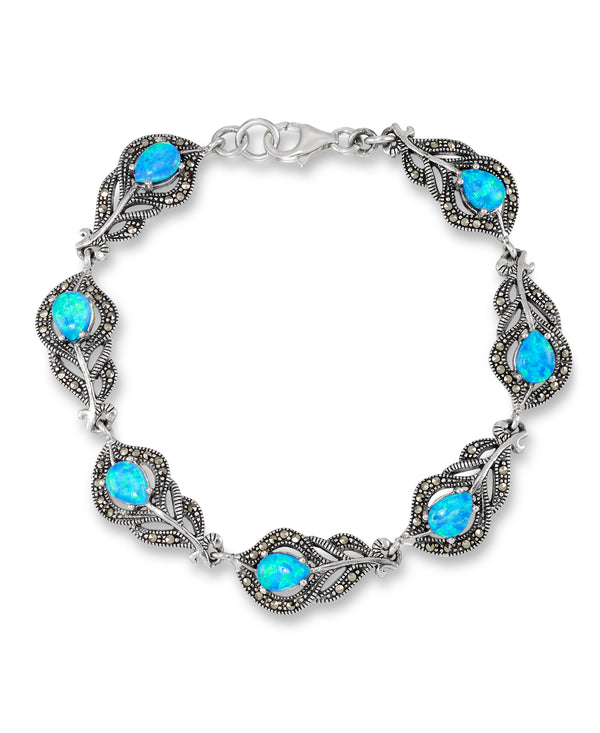 Sterling Silver Tori Hill® Genuine Marcasite Peacock Feather Bracelet with Genuine Abalone_I_Heart_1