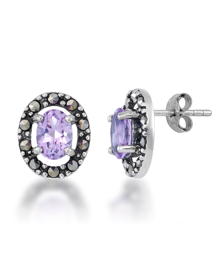 Sterling Silver_Tori Hill® Genuine Marcasite and Amethyst Hallow Stud Earrings_I_Heart_1