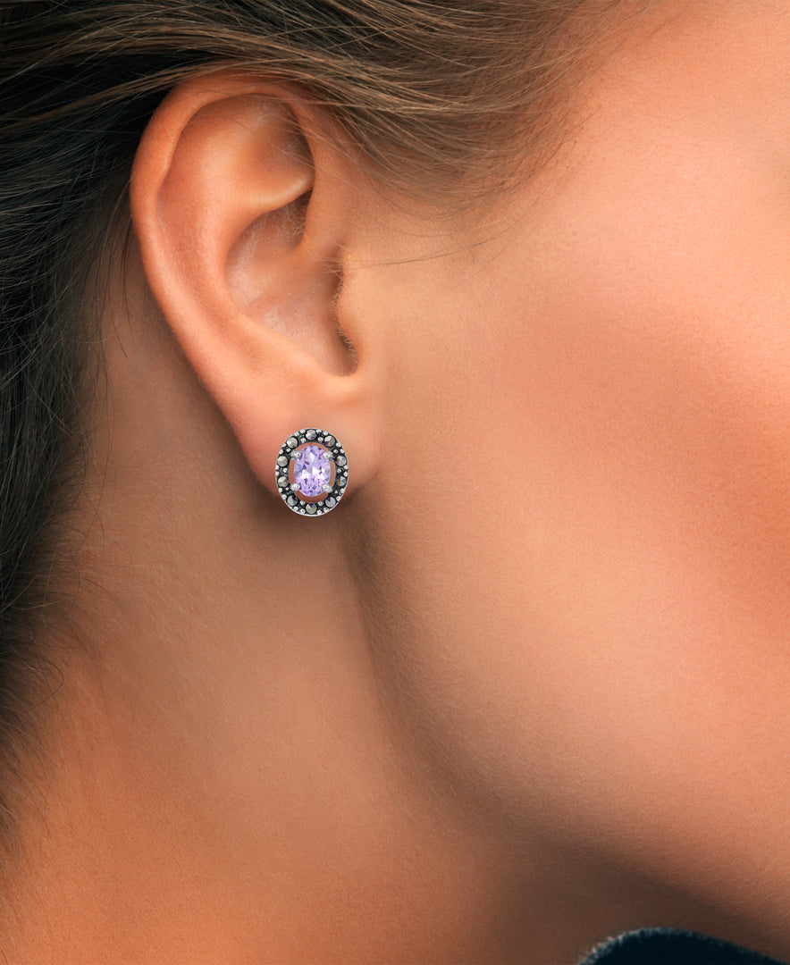 Sterling Silver_Tori Hill® Genuine Marcasite and Amethyst Hallow Stud Earrings_I_Heart_1