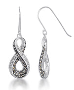 Load image into Gallery viewer, Sterling Silver_Tori Hill® Genuine Marcasite and Crystal Infinity Dangle Earrings_I_Heart_1
