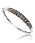 Load image into Gallery viewer, Sterling Silver_Tori Hill® Genuine Marcasite and Crystal Zebra Print Hinged Bangle Bracelet, 7&quot;_I_Heart_1
