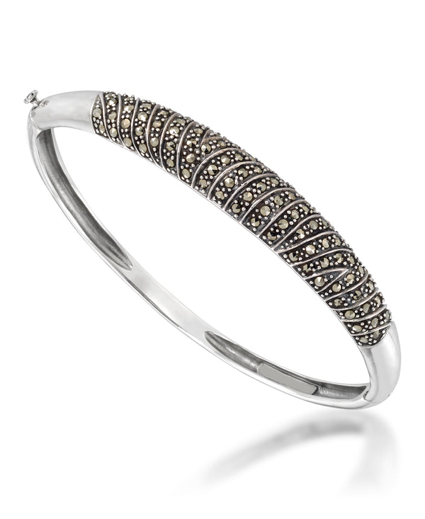 Sterling Silver_Tori Hill® Genuine Marcasite and Crystal Zebra Print Hinged Bangle Bracelet, 7"_I_Heart_1