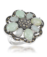 Load image into Gallery viewer, Sterling Silver_Tori Hill® Genuine Marcasite and Multi Jade Heirloom Ring_I_Heart_1

