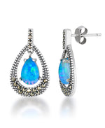 Cargar imagen en el visor de la galería, Sterling Silver_Tori Hill® Genuine Marcasite and Simulated Opal Doorknocker Earrings_I_Heart_1
